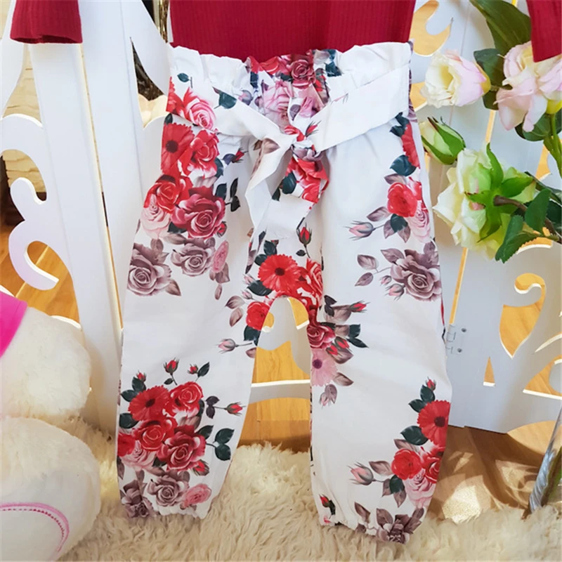 Carters/комплект для маленьких девочек; одежда для маленьких девочек с цветочным принтом; осень г.; боди+ штаны с цветочным принтом+ повязка на голову; винно-красная одежда для новорожденных; D35