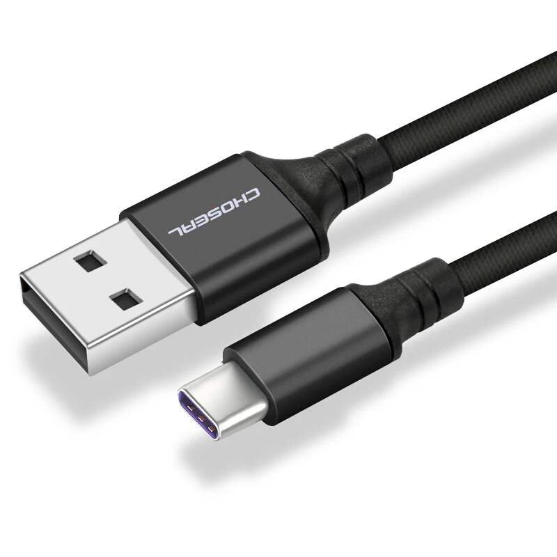 CHOSEAL USB-C кабель для быстрой зарядки кабель для зарядки USB A-type C зарядное устройство нейлоновый плетеный шнур для samsung S9 Xiaomi mi9 Redmi note - Цвет: Черный