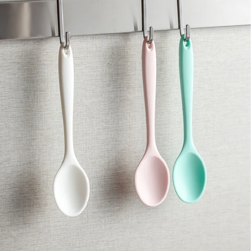 2PCS Food Grade Silicone Soup Spoon Home Non Stick Small Pot Soild Spoon Kitchen Supplies Tableware Cooking Tool