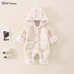Combinaison épaisse et chaude pour bébé, à capuche, intérieur en polaire, salopette pour garçon et fille, vêtements d'extérieur pour enfants, combinaison de neige, automne et hiver 