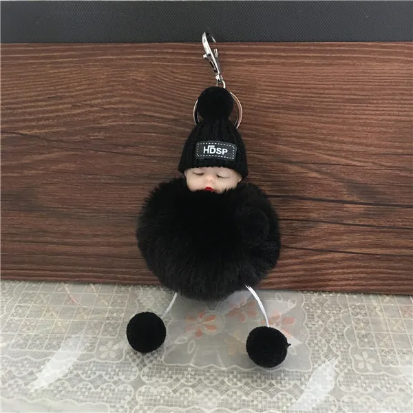 10PCS Pompom Sleeping Baby Keychain Cute Fluffy Plush Doll Keychains Women Girl Bags Keyrings Cars Key Ring Gift Decoration