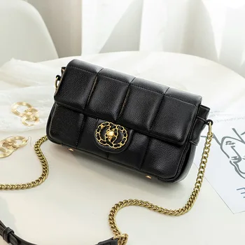 

2020 Summer New Fashion Designer Soft PU Elegant Chain Strap Square Lattice Shoulder Bag Crossbody Office Daily