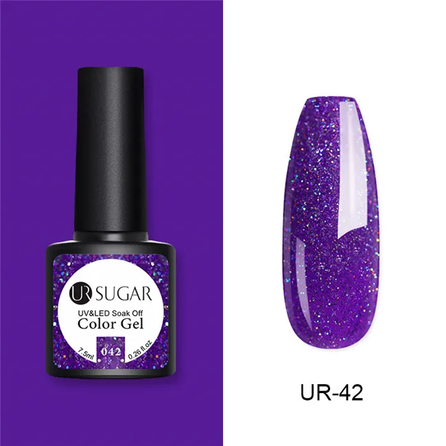 Ur Sugar 7,5 мл черный бриллиант УФ-гель для ногтей голографический Блестящий лак для ногтей - Цвет: 42