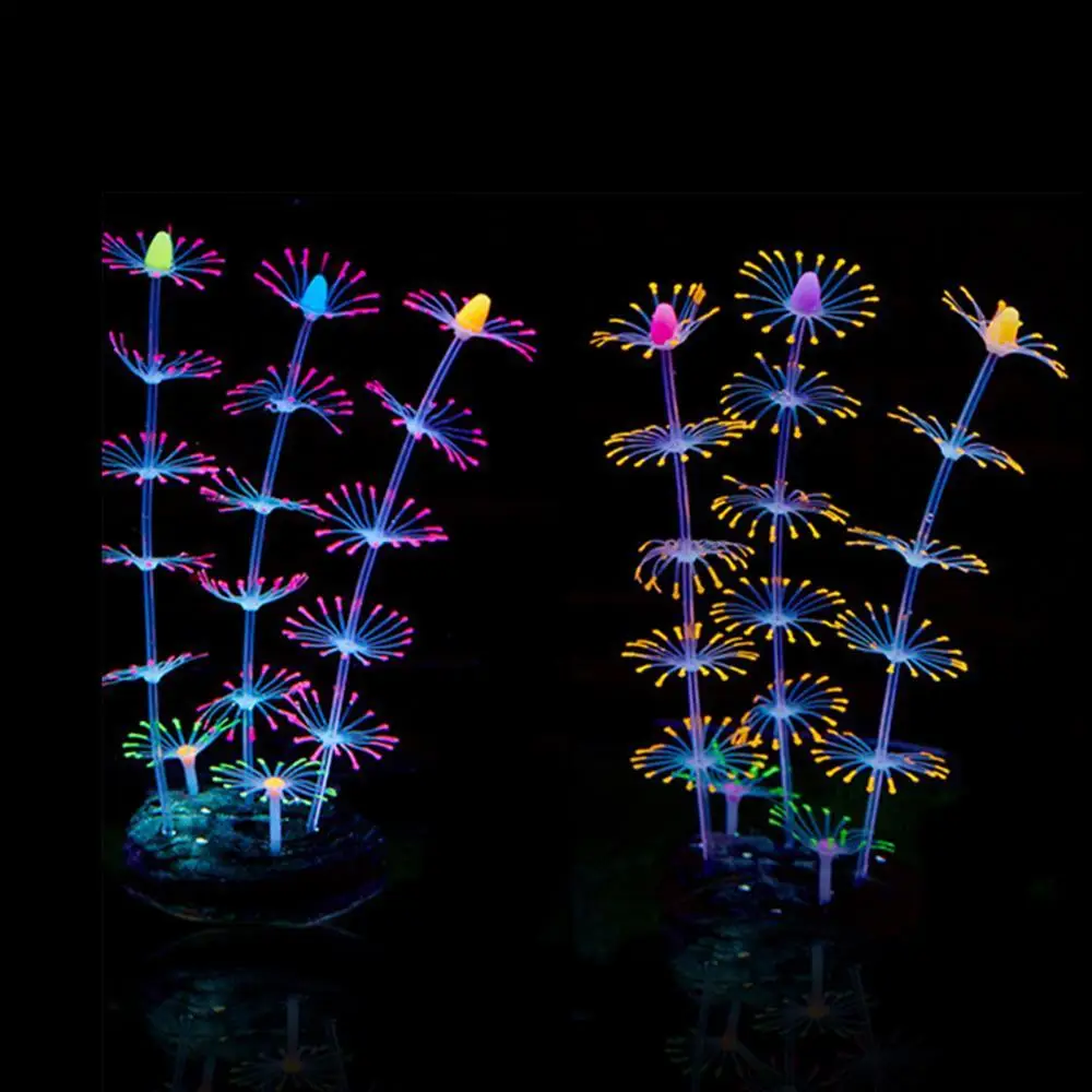 Visland Artificial Coral Plant Aquarium Ornament, Luminous Durable Realistic Silicone Simulation Sea Anemone Landscaping Fish Tank Accessory Home Deco
