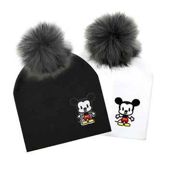

Baby pompom Hat with hairball cartoon embroidered Baby Cap Cotton Pompom Girls Cap Boys Winter Children Hats Bonnet Baby beanies