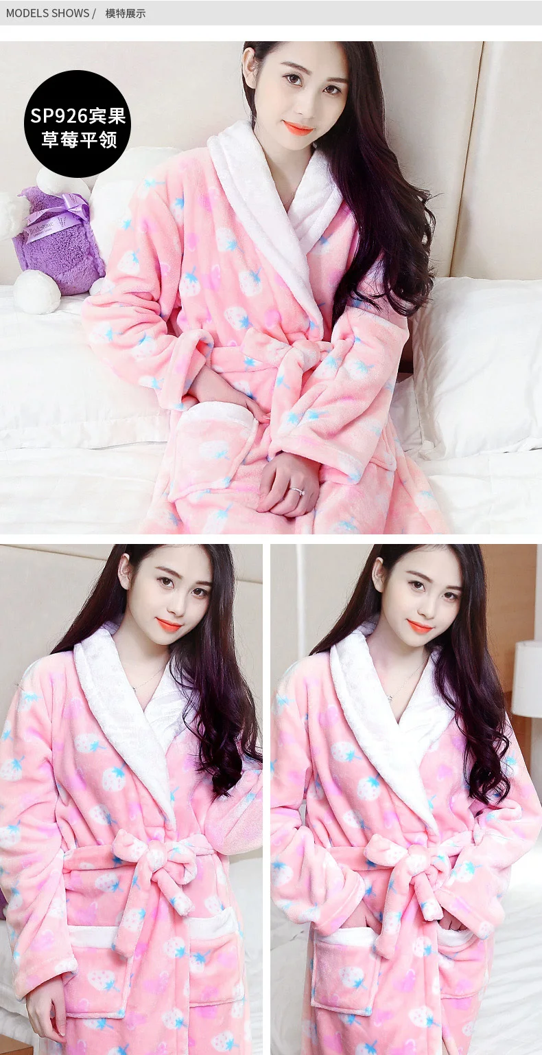 Зимний теплый халат из кораллового флиса, женский халат, женская ночная рубашка, кимоно, цветочные халаты, одежда для сна, домашняя одежда