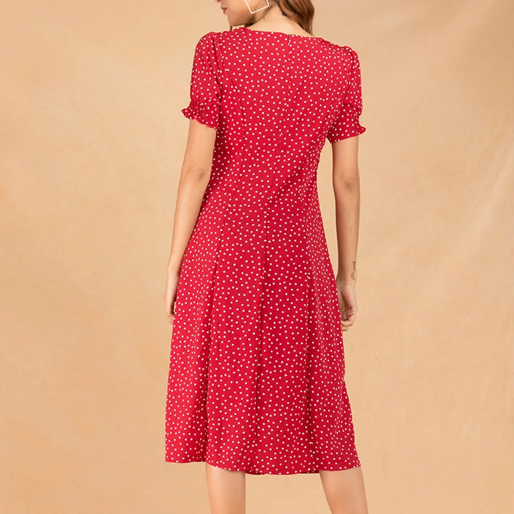 Очаровательные женские платья с круглым вырезом, офисное женское облегающее платье в горошек, женская одежда, женское платье по колено с коротким рукавом, Roupa