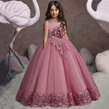 Teen Long Flower Bridesmaid Dresses For Girls Children Wedding Prom Gown Girl Party Dress Elegant Kids Communion Evening Clothes 1
