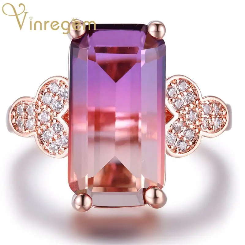

Vinregem 925 Sterling Silver Tourmaline Gemstone Birthstone Engagement Rose Gold Ring Wedding Band Fine Jewelry Drop Shiping