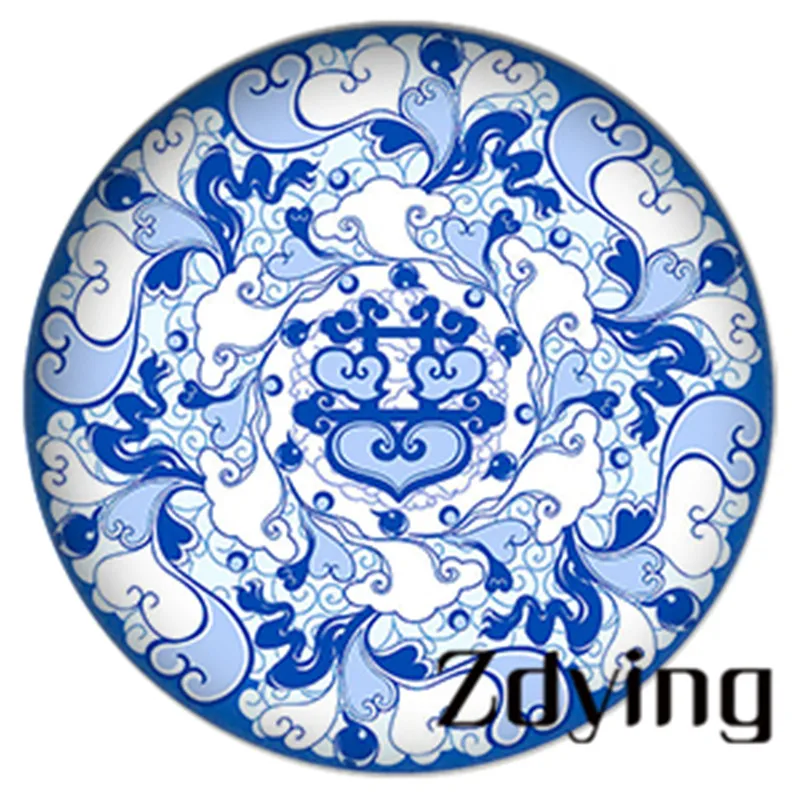 QH015 ZDYING 5 шт. синие и белые фарфоровые круглые стеклянные кабошоны синие цветы Demo плоская задняя фурнитура 12 мм/16 мм/18 мм/20 мм/25 мм - Цвет: QH015