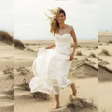 

Elegant Beach Wedding Dress 2022 Chiffon A-Line Sweep Train Backless Elegant Bride Gown Robe De Mariée Custom Made High Quality