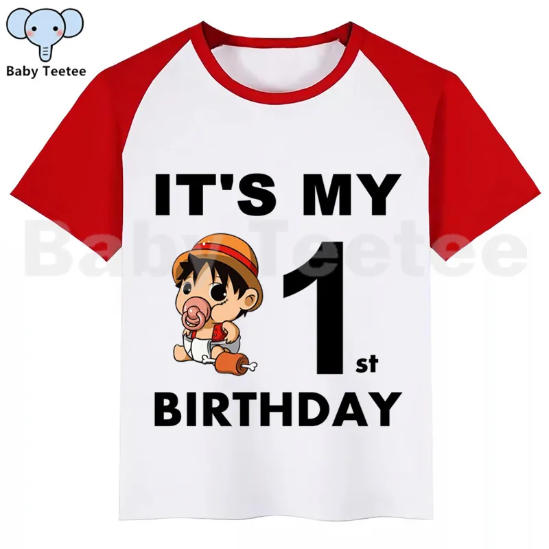RedA Цельнокроеная LUFFY детская футболка для дня рождения, Короткие футболки для девочек с забавным принтом Одежда для девочек вечерние футболки - Цвет: RedA