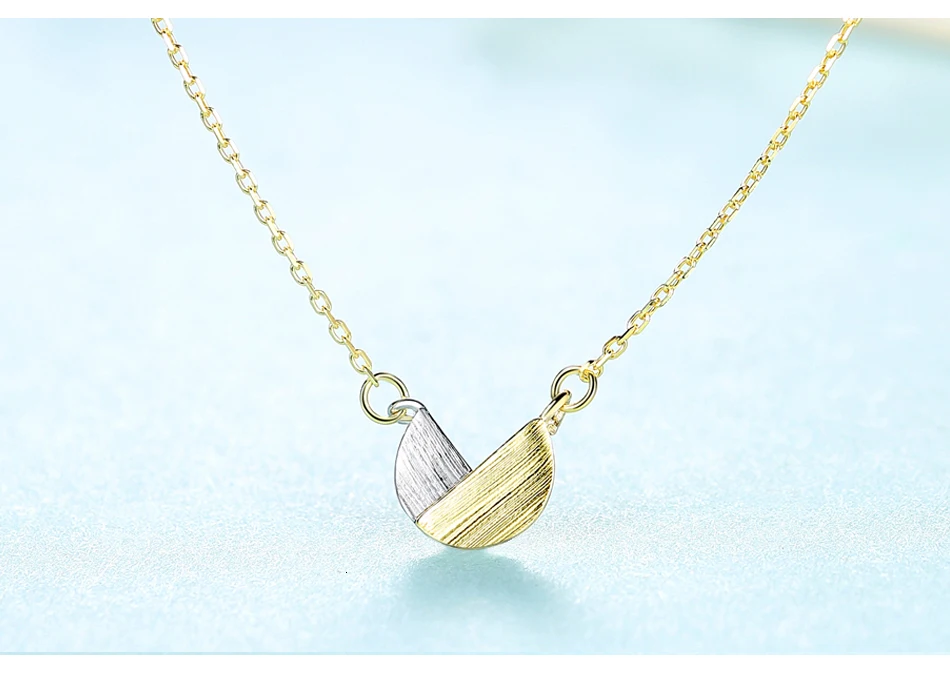 CZCITY 925 Sterling Silver Minimalist Geometric Pendant Necklaces for Women White Gold Color&Gold Color Brushed Jewelry SN0340
