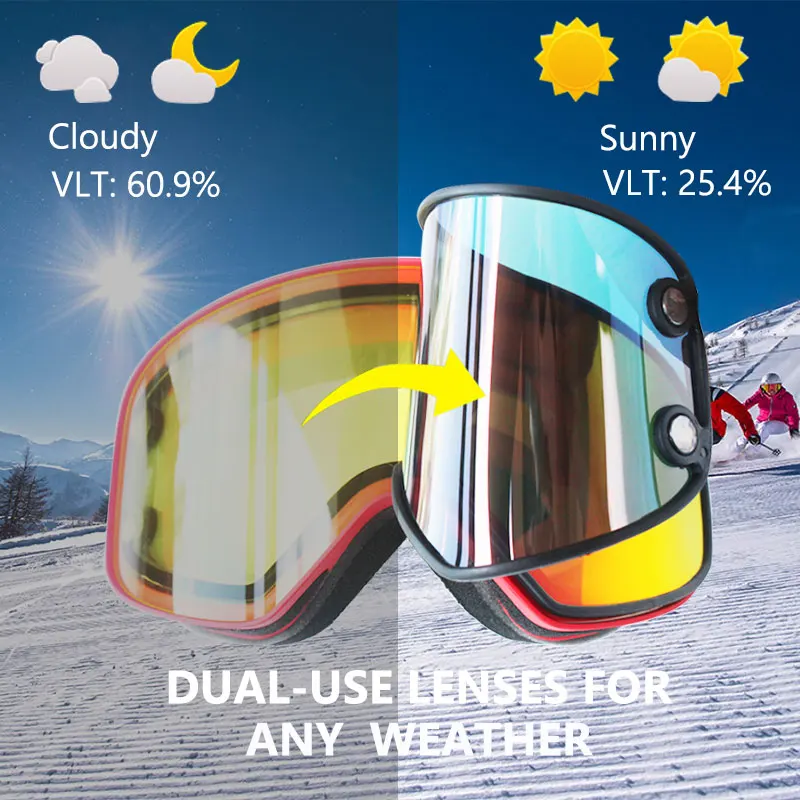 2019 Ski Goggles 2 in 1 with Magnetic Dual-use Lens for Night Skiing Anti-fog UV400 Snowboard Goggles Men Women Ski Glasses