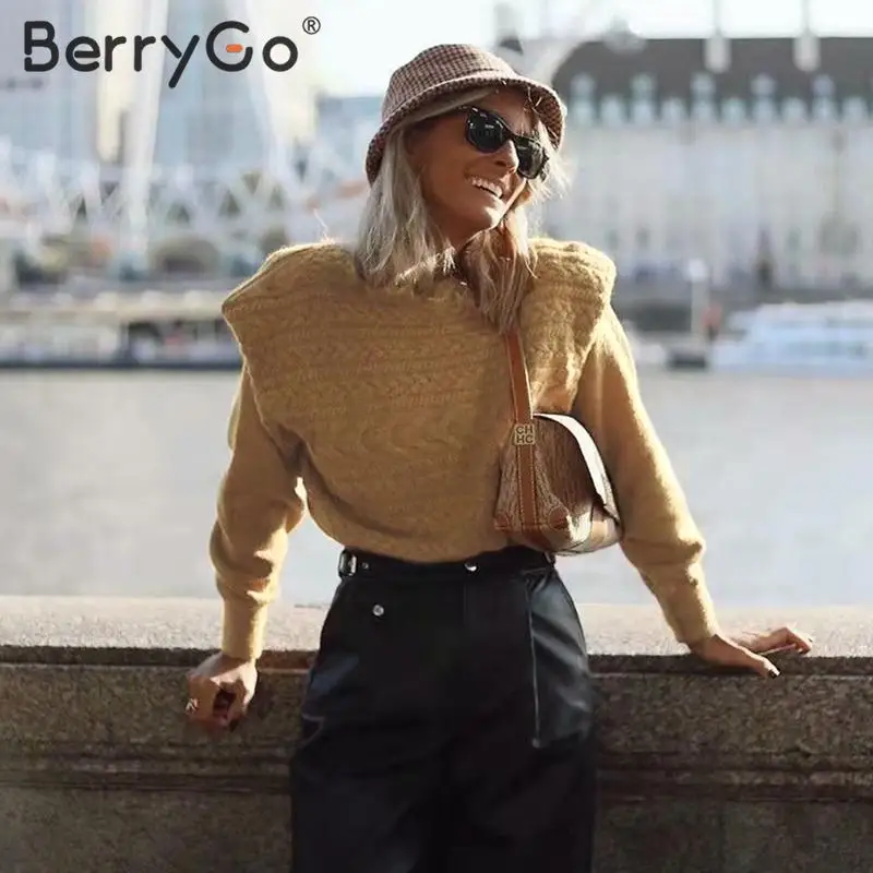 BerryGo трикотажный пуловер в рубчик свитер женская мода уличная одежда женский