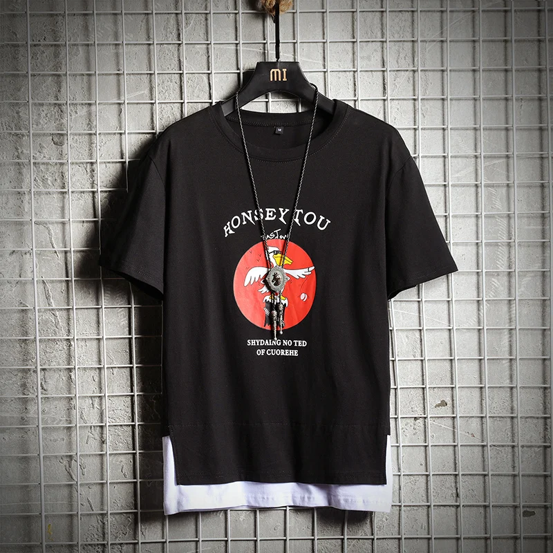 Для мужчин хлопок футболки в стиле хип хоп Веселые Лоскутные s рубашка свободная