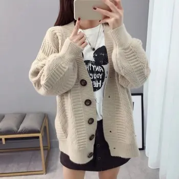

Women's Knit Sweater Cardigan Fashion Long Sleeve Slim Mid-length Knitwear Loose Joker Button Jacket top