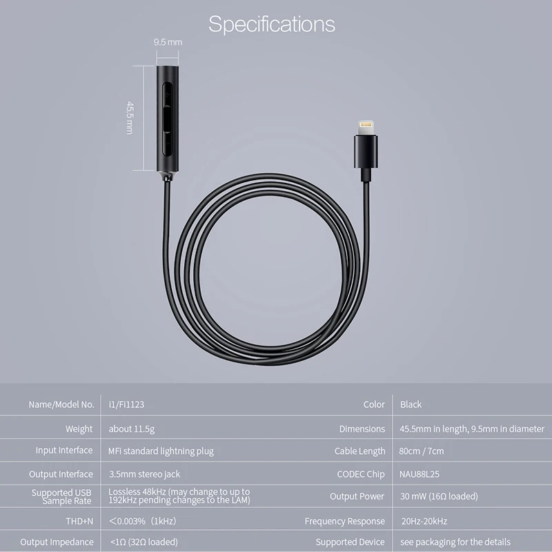 Fiio i1 декодер наушников ЦАП iPhone аудио кабель усилитель Lightning штекер 3,5 мм разъем адаптер для Apple MFI iPhone 8 iPhone X