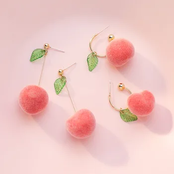 

Korean Sweet and Cute Pink Simulation Peach Fruit Pendant Women's Earrings Simple Fashion Exaggerated Personality Girl Jewelry