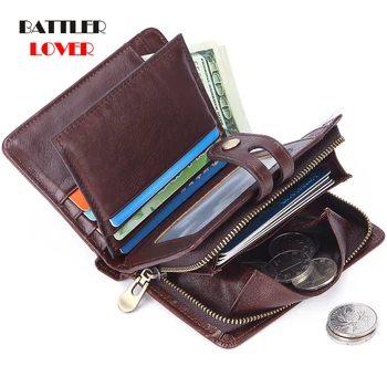 

HOT Genuine Crazy Horse Cowhide Leather Men Wallet Short Coin Purse Small Vintage Wallets Luxury Brand High Quality Designer