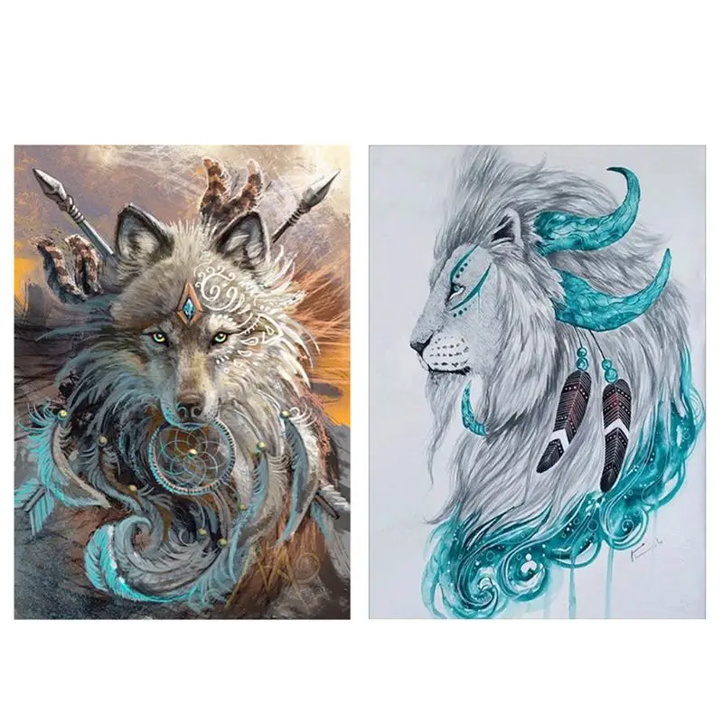 

Set of 2 Diamond Painting Kit for Full Drill Paint with Diamonds Pictures Arts Craft for Home Decor Gift,wolf and lion