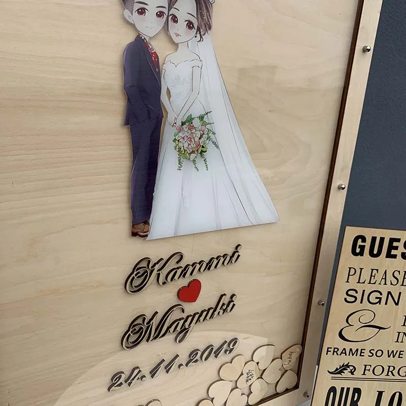 Wooden Wedding Wood Frame Heart Guestbook Wedding Decoration Memorial Guest Frame Heart Guestbook 120pcs Small Wood Hearts