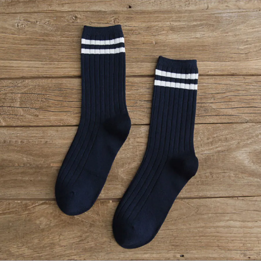 Navy blue Женские хлопковые носки, повседневные полосатые носки с узором, Женские однотонные черные белые носки, 10 видов носков, 1 упаковка - Цвет: Navy blue