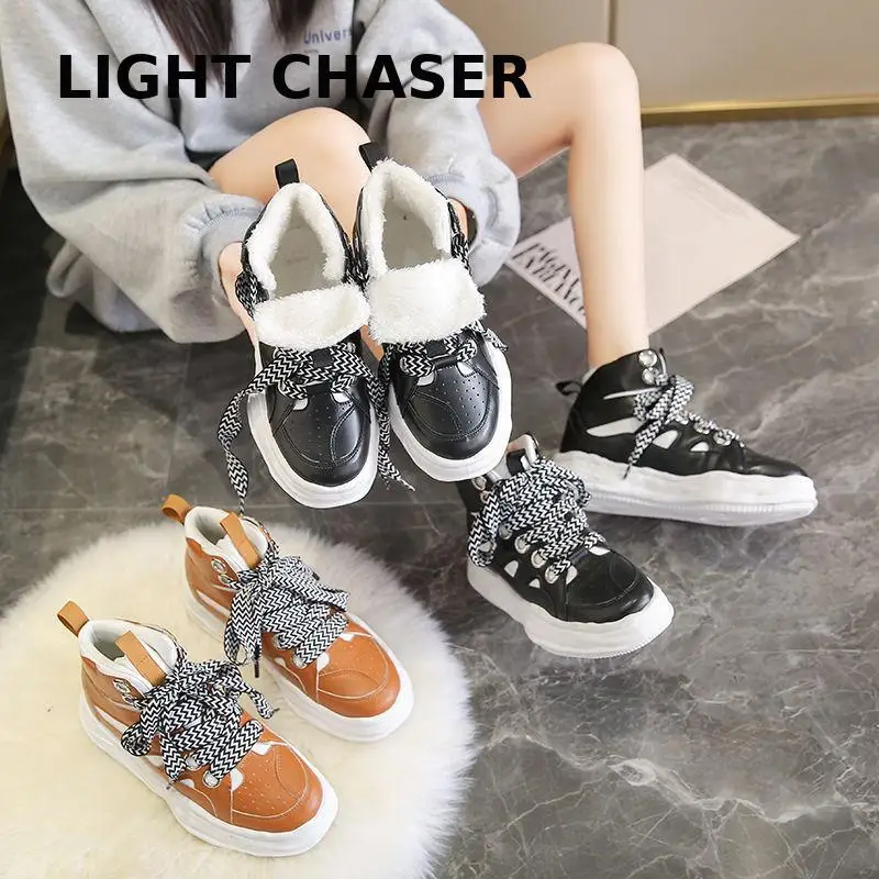 Plus Fleece Winter Shoes Flat Platform Shoes Skate Shoes Woman Ins Women Tide Low Top Sneakers Streetwear Ladies High Top Shoes