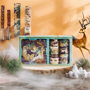 

Luxury Chinese Original Washi Tape Set Phoenix Palace 10 Roll Gold Foil Adhesive Masking Tape 10 Sheet Stickers Decoration A6101