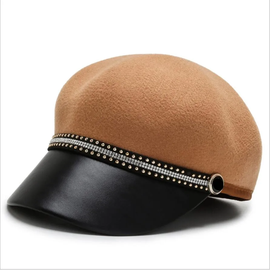 Herbst Winter Schwarz Wolle Military Berets für Frauen Weibliche Flache Armee Caps Salior Mädchen Reise Maler Hut – Detail 11