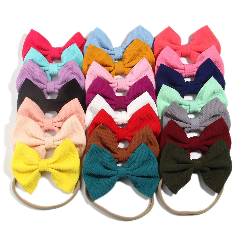 

13CM 5.1" Headbands Seersucker Waffle Hair Bows For Women Girls Hair Accessories With Nylon Headband For Kids Infants Toddlers