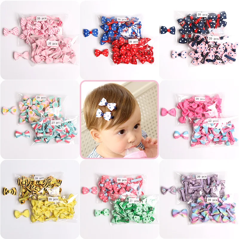 

CN 40 Pcs/bag Mini Cute Hairpins Leopard Print Dot BB Barrettes For Girls Korean Striped Ribbon Hair Clips Kids Hair Accessories