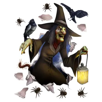 

1Pc Halloween Witch 3D Self-adhesive Wall Paper Living Room Wall Sticker Black