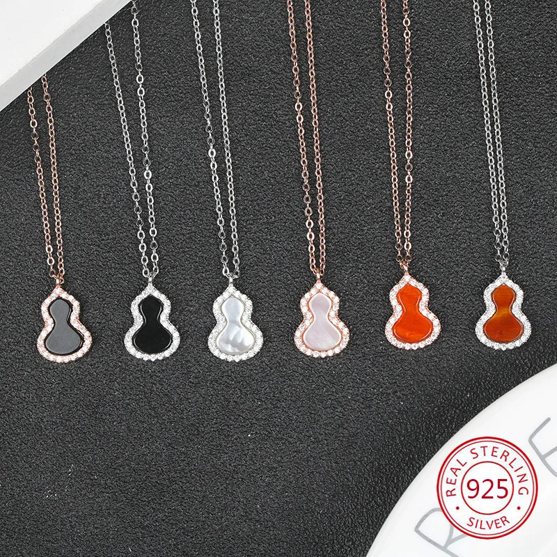 

S925 sterling silver female necklace small gourd inlaid ochre delicate jewelry European and American popular jewelry New Hot