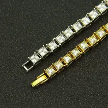 Ice out хип-хоп Однорядный квадратный браслет из циркона, мужские браслеты из золота и серебра, ювелирные изделия в стиле панк