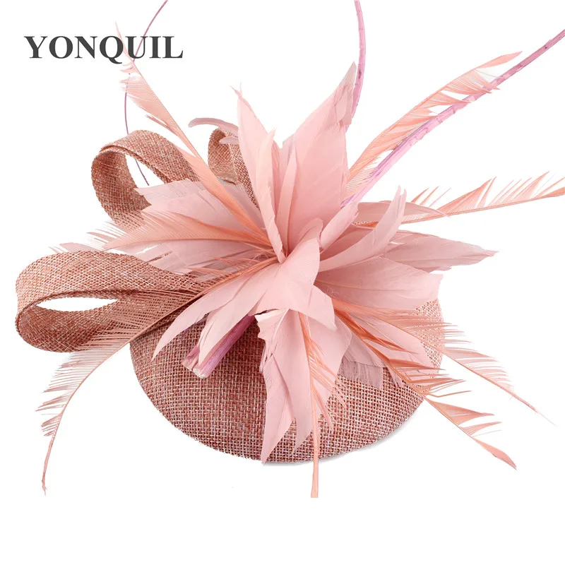 Персик свадьбы модное перо аксессуары Fascinator заколки для волос женская церковная фетровая шляпа шапки женские гонки чай Дерби головной убор повязка на голову