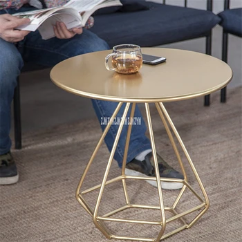 

QX-333 Simple modern lron Tea Table living room Small Sofa Side Table Household creative diamond Storage Round Coffee Table