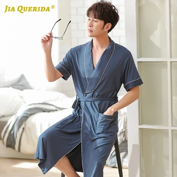 

Bathrobe Man Modal Blue Yukata Short Sleeve Fashion Style Casual Style Home Robe Night Robe Kimono Mens Robe House Coat Solid