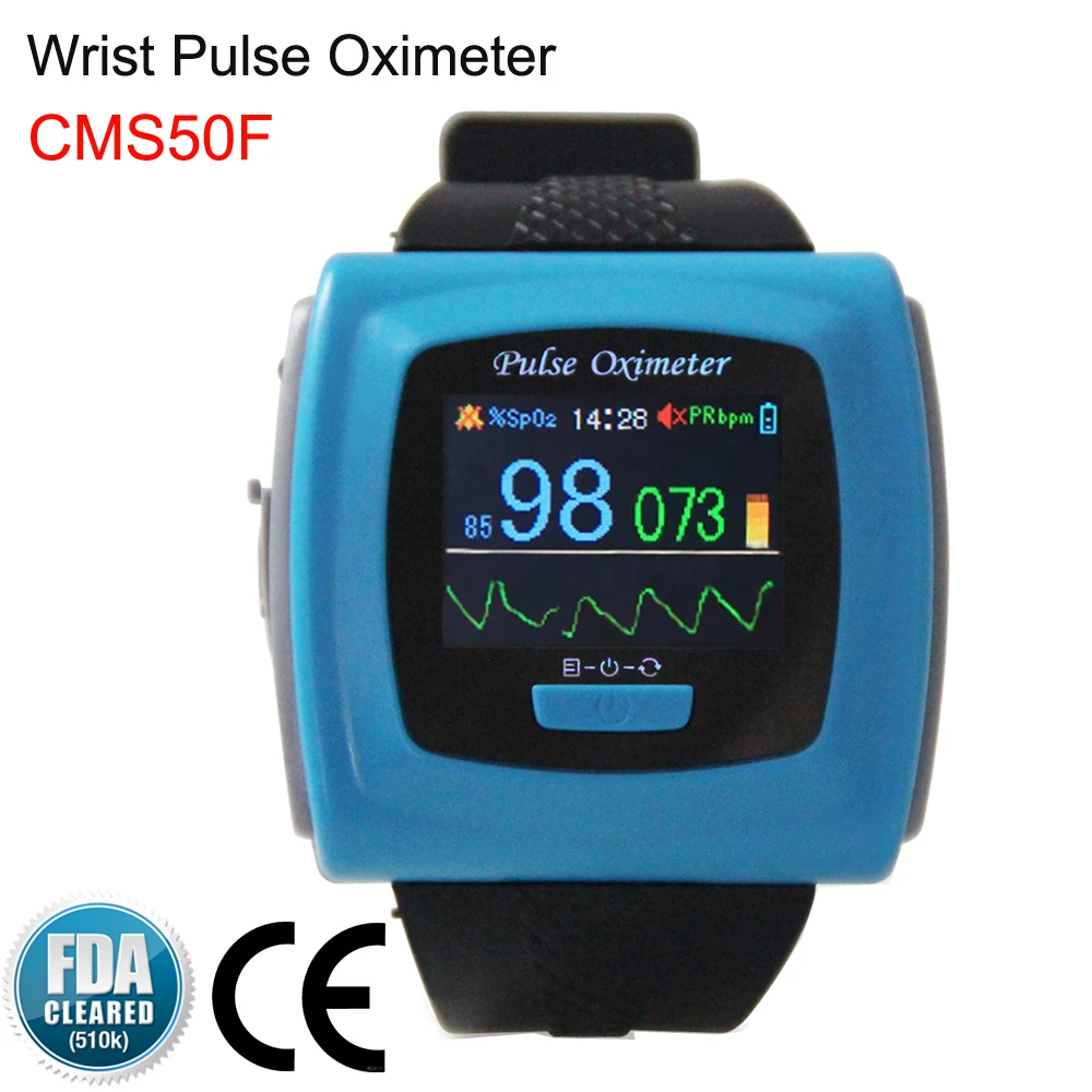 CMS50F Wrist Pulse Oximeter SPO2 Blood Oxygen Saturation PR Heart Rate Monitor Color OLED Display + Adult Finger Probe CE FDA