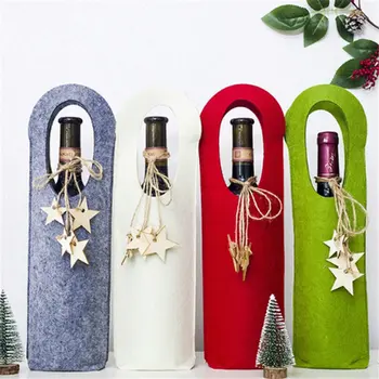 

Unique Pure Colour Wool Felt Christmas Wine Bottle Cover Wiht Star Shape String Champagne Gift Xmas Party Supplies 1pc