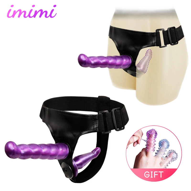 Realistic Double Dildo Lesbian Vibrating Panties Women Phallus Harness Strap On Dildo Anal Plug Masturbator Sex Toy for Couple