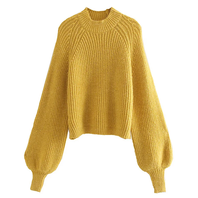 Fandy lokar, одноцветные свитера с круглым вырезом, женский модный свитер с пышными рукавами, Женские Элегантные повседневные свитера, женские, дамские, IZ - Цвет: LTSW2038 Yellow