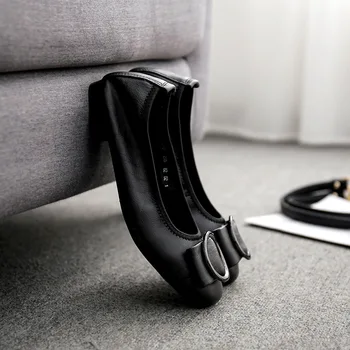 

Genuine Leather Flat Bottom Black Shoe Soft Leather Comfortable Soft Bottom Women's Shoe Shoe Shoe