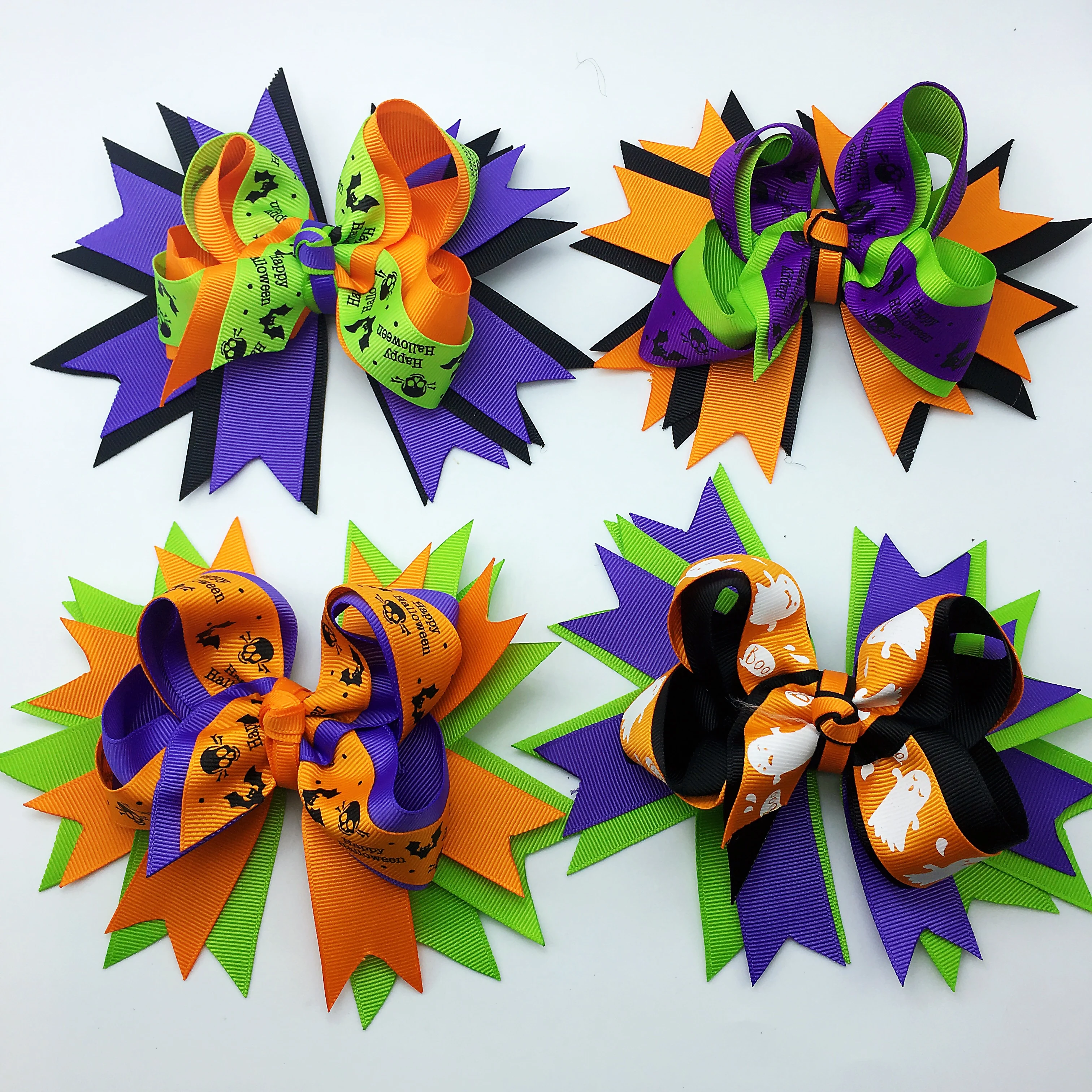 

10 PCS 5.5" Halloween Hair Hand Bows Girls Hairpin Grosgrain Ribbon Hair Kids Hair Accessories Headbands Creative DIY Headband