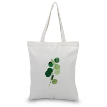 Зеленый Растительный Узор сумки Холст Tote сумки на плечо Пользовательские печати логотип ежедневного использования DIY Эко многоразовые хозяйственные сумки рециркулировать