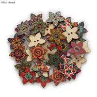 50pcs Flower Printing Retro Series Star Wood Button Handwork Sewing Scrapbook Clothing Crafts Accessories Gift Card 20-25mm 1