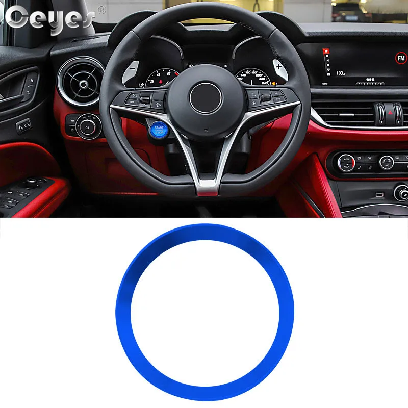 Ceyes автостайлинг кнопка запуска двигателя кольцо Крышка для Alfa Romeo Mito 159 147 156 Giulietta Stelvio 166 аксессуары для интерьера - Название цвета: Blue Ring Cover
