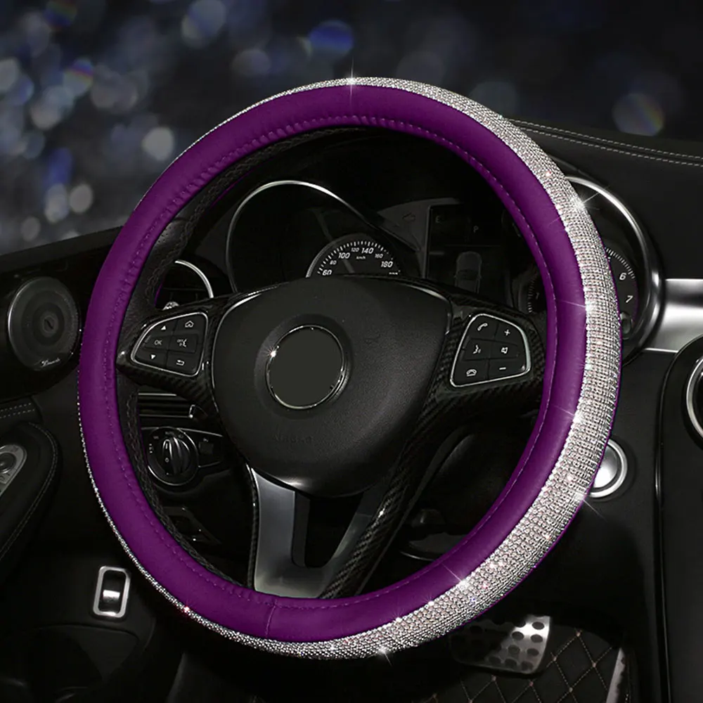 Purple Оплетка рулевого колеса, красивые кристаллы, Модный чехол на руль, автомобильные аксессуары, универсальный чехол на руль - Название цвета: Purple