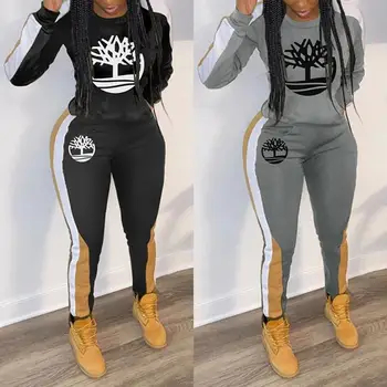 

2 Piece Set Women Printed Tracksuit Pullover Sweatshirt Trousers With Pockets Tracksuit Suits 2020 Autumn Winter