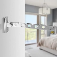 Wall Mounted Clothes Drying Rack 6 Holes Home Organizer Clothes Folding Hangers Indoor Space Saving Stainless Steel 2